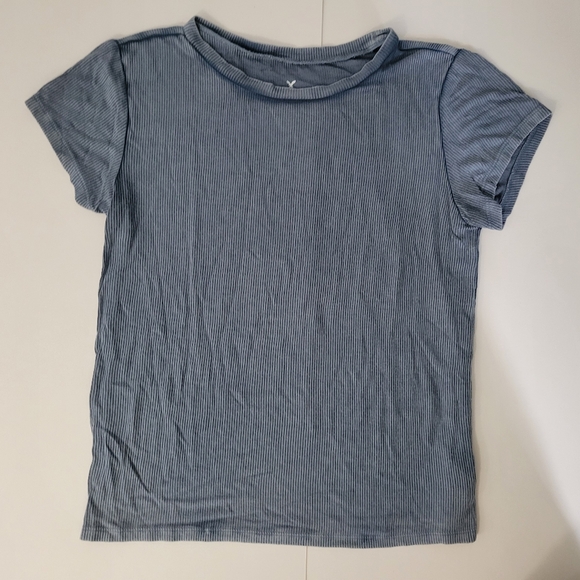 American Eagle Outfitters Tops - American Eagle Outfitters Soft & Sexy Dusty Blue Ribbed Crewneck Short Sleeve